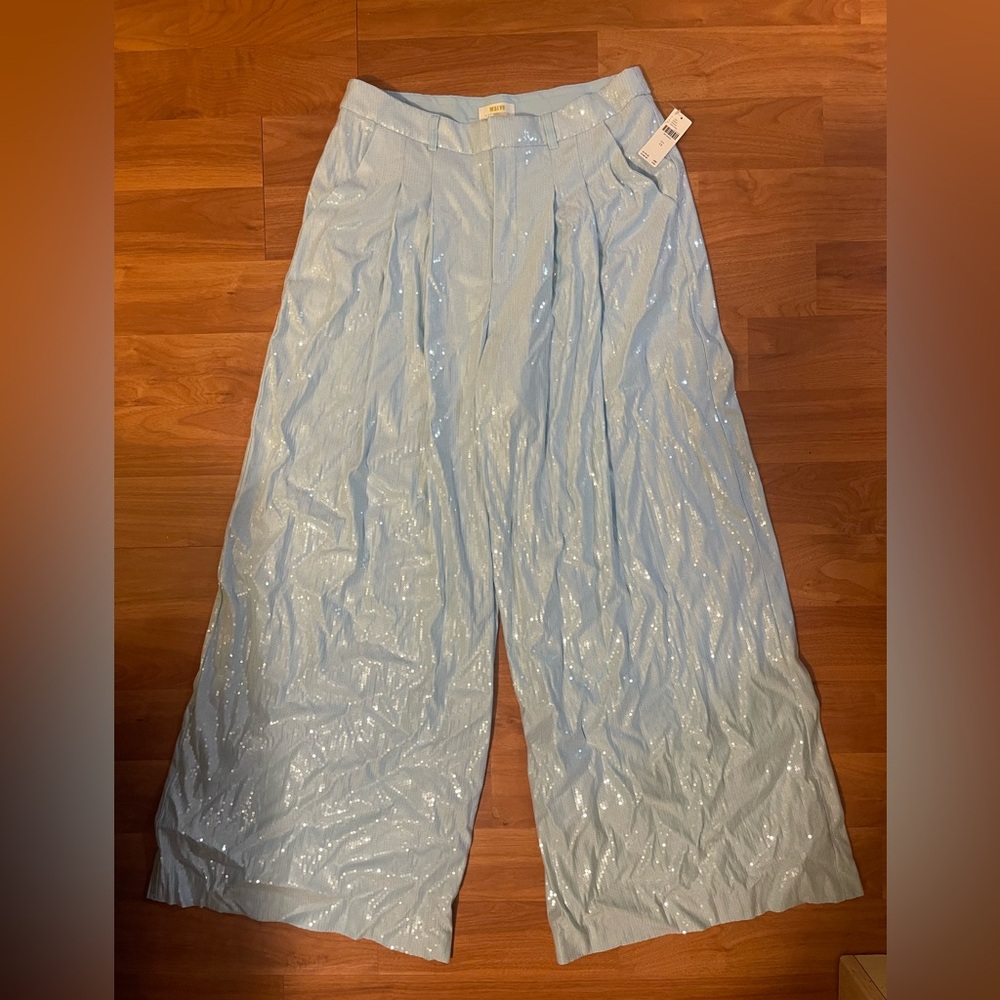 NWT The Avery Pleated Wide-Leg Trousers by Maeve:
Sequin Edition